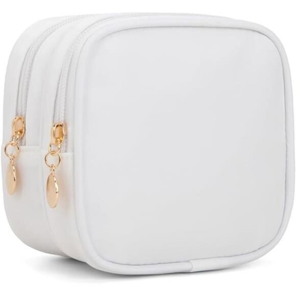 Small Makeup Bag Double Zipper Cosmetic Pouch Travel Toiletry Bag White - Picture 7 of 7